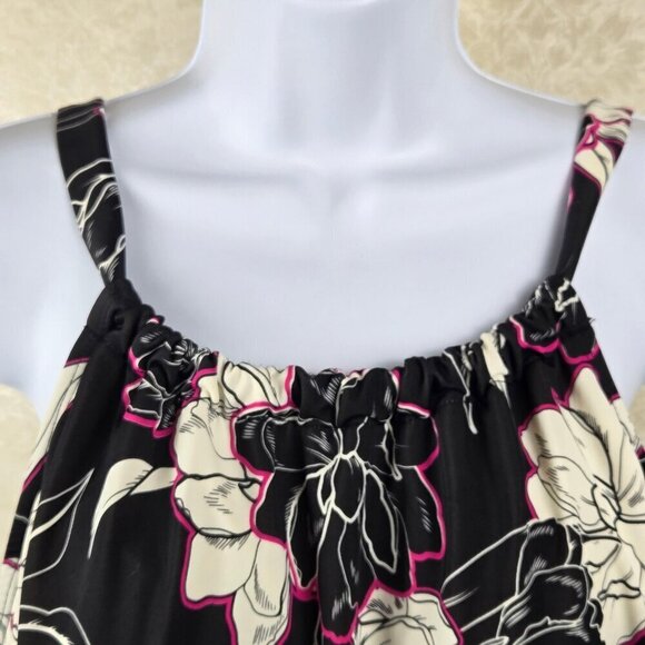 Avenue Size 18W Black White Pink Floral Pattern Tankini Top Handkerchief Hem - Picture 2 of 12